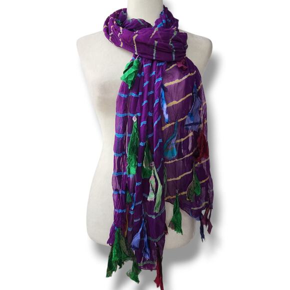 Chan Luu Scarf Sari Silk Purple Shreded Artsy Whimsy Tiedye Bohemian Fairycore - Picture 1 of 12